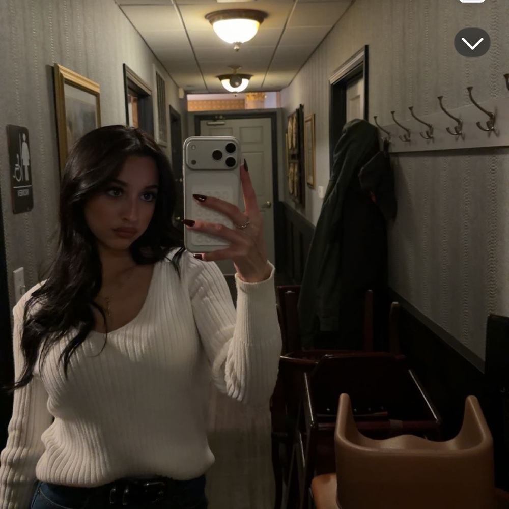 Brandy Melville Cream Ribbed V-Neck Sweater